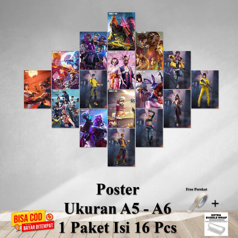 Product Introduction of Poster Dinding Kamar Tema FREE FIRE Ukuran A5 A6 1 Paket isi 16 Pcs Hiasan Dinding Kamar Dekorasi Kamar Cetak Foto Walldecor Bisa Bayar ditempat COD Kertas 16