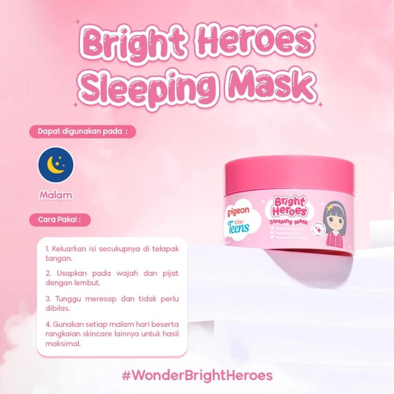 Pigeon Teens Bright Heroes Sleeping Mask 30g Skincare Remaja Niacinamide 5% Masker Wajah No Alcohol 4