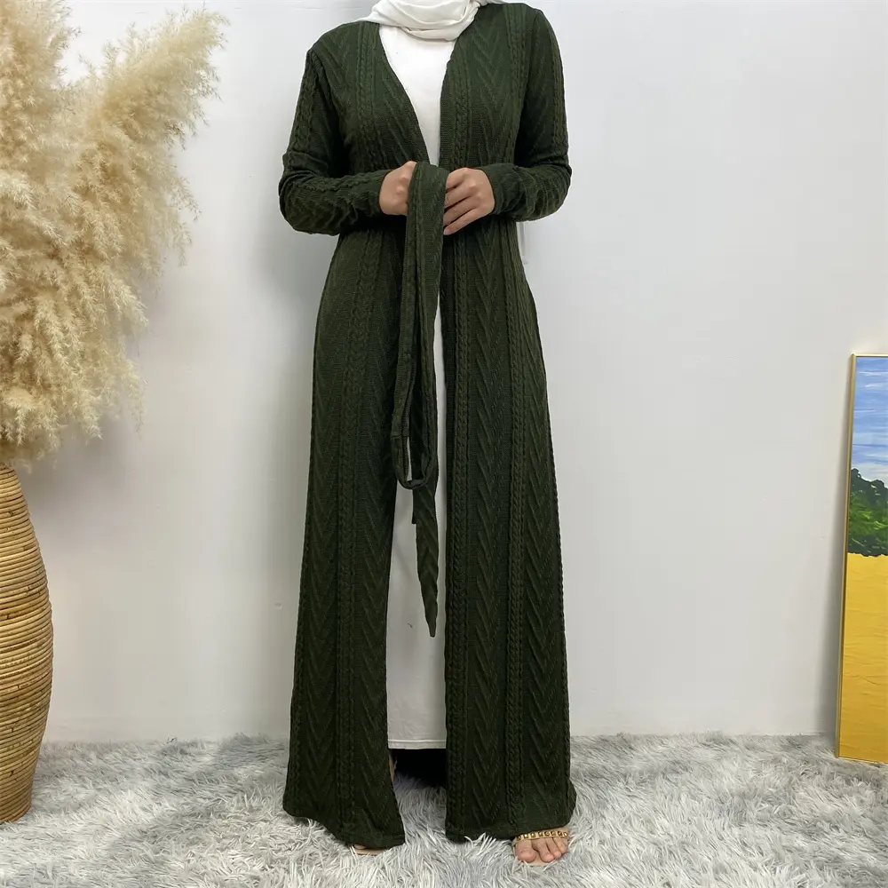 19060#  6 Colors Long Winter cardigan knitted Coat  Abaya
