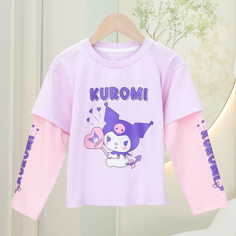 Product Introduction of 2023 new sanirio kulomi girlfriend long sleeve T-shirt pure cotton top girls fake two piece T spring and autumn versatile outwear CHILDREN'S top 20