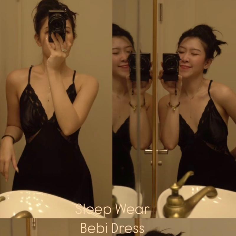 | Bebi Mini Sleepwear | Đầm Ngủ Cổ V Lưng Yếm Form Ngắn Không Dây Kéo Không Mút