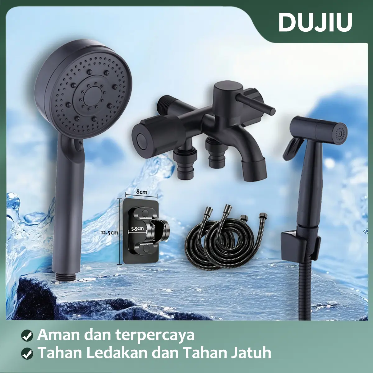 DUJIU Keran Kamar Mandi Multifungsi Saluran Masuk Tunggal dan Tiga Saluran Keluar Baja Tahan Karat Set Keran Bak Mandi Pengering dan Pembersih Kepala Pancuran Bertekanan Super Kuat dengan Katup Air 2 Port