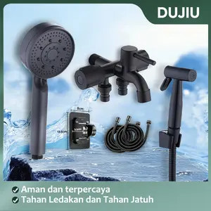 DUJIU Keran Kamar Mandi Multifungsi Saluran Masuk Tunggal dan Tiga Saluran Keluar Baja Tahan Karat Set Keran Bak Mandi Pengering dan Pembersih Kepala Pancuran Bertekanan Super Kuat dengan Katup Air 2 Port