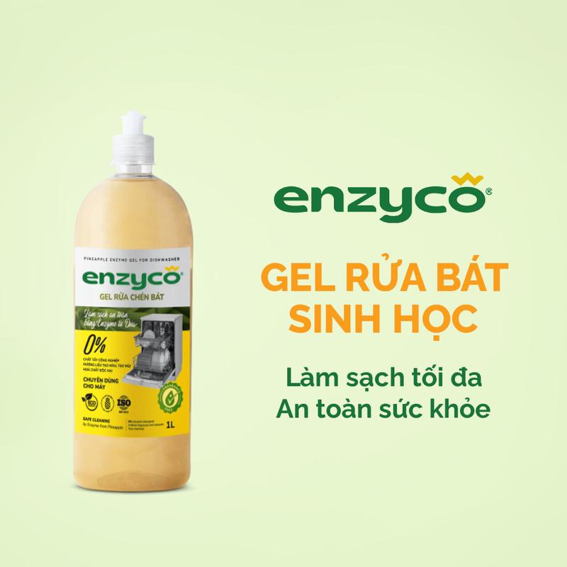 Gel rửa bát tự nhiên chuyên dùng cho máy ENZYCO 1 Lít, Làm sạch an toàn bằng Enzyme sinh học