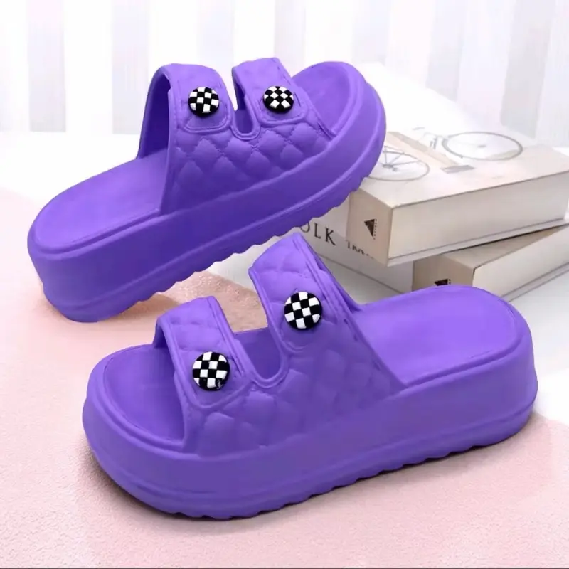 Sandal Slop Anak Perempuan Ban Dua Asesoris Kancing Sendal Anak Cewe Slip On Tebal Casual Trendy Fashion 3