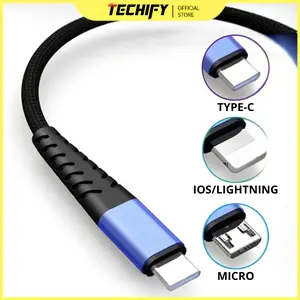 Kabel Pengisian Cepat 120W dengan Panjang 3.0A Kabel data Fast Charging USB Micro / USB Type C 1M Kabel Pengisi Daya untuk Samsung Xiaomi Vivo Oppo Huawei Quality Dikepang Kabel Data