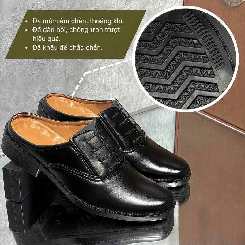 Giày tây nam hở gót phối dây giày sục nam tăng chiều cao giày tây nam dự tiệc