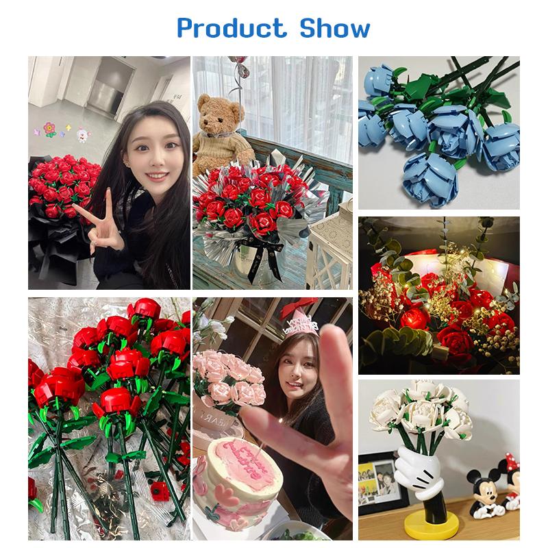 MINGDI Susun Balok Mawar Brick Bunga Bouquet DIY Mawar Nano Bricks Flower Romantis Block Buket Kecil Blok Anak Permainan valentine gift 2