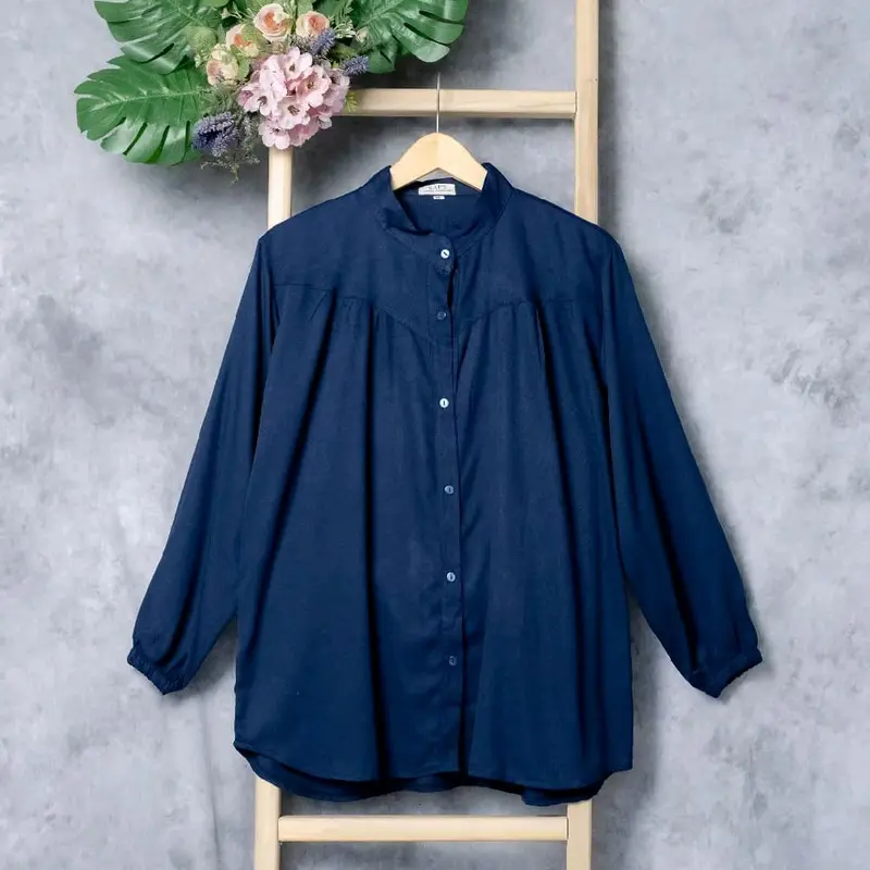 Shalsa Blouse Rayon Twill / Kemja wanita / Atasan katun wanita casual / kemja polos panjang wanita Tangan Karet 0