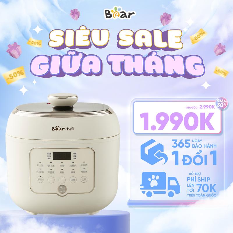 Nồi áp suất Bear YLB-A50P1 - Dung tích 5 lít, 9 chức năng nấu ăn khác nhau - Có thể nấu cơm