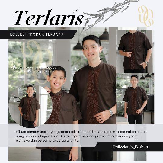 Daily_Clotch Baju Koko Couple Ayah Anak Lengan Pendek Terbaru Warna Burgundy Muslim