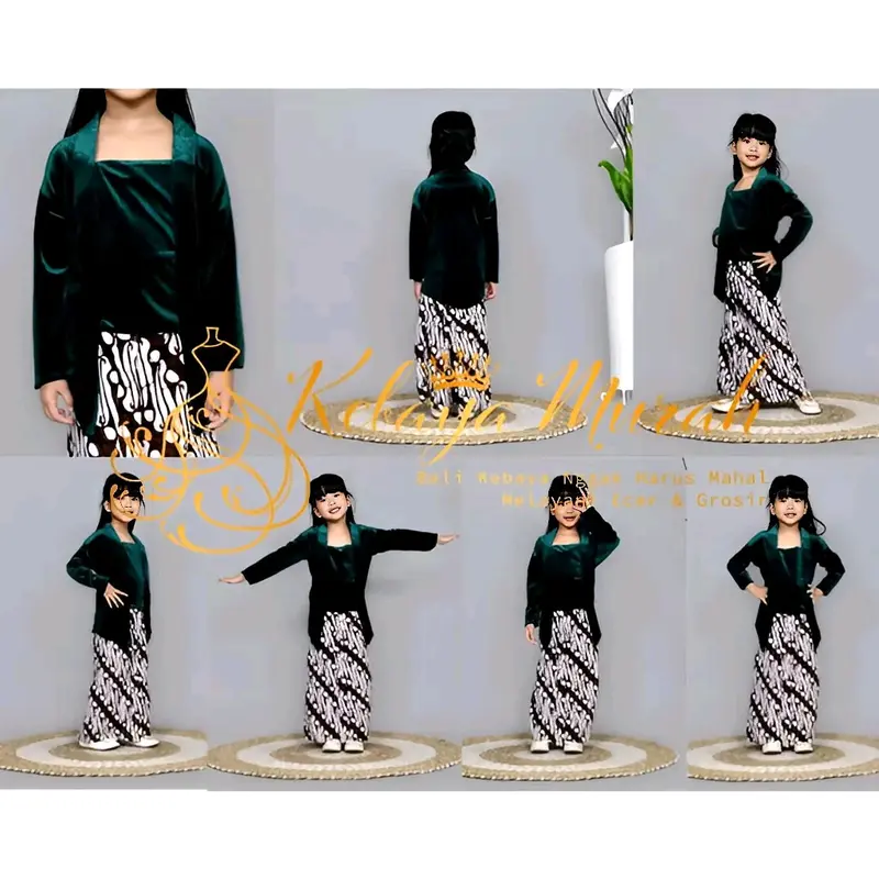 Setelan Kebaya Bludru Anak Kutubaru || Set Kebaya Bludru Anak Perempuan || Seragam Adat Anak Perempuan 9-10 Tahun Yellow || Rok Motif 6