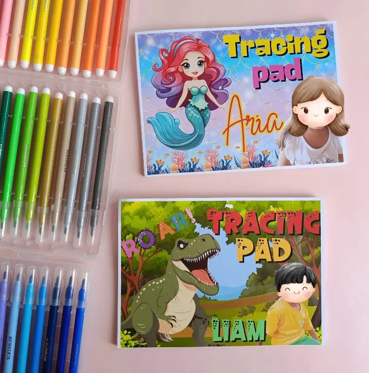 Customized TRACING PAD for Preschool to kinder (Name, Alphabet, Numbers, Shapes and Lines etc.) FREE PENCIL 5in1 (One Pad Only)