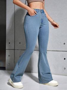 Jeans Acampanados Azul Gris Para Mujer Jeans cintura alta tela suave y elástica ideal para estilos casuales y versátiles Pantalones vaqueros Vaqueras mujer outfit