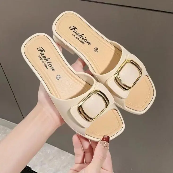 Dép Lê, WEE, Bộ Sưu Tập Mới 2024, Áo Đi Bên Ngoài Mùa Hè, Thời Trang, Không Trơn Trượt, Gót Giữa, Phong Cách Hàn Quốc, Dép Đế Mềm, Thích Hợp Đi Bộ, Giày Dép, Giày DéP Nữ Shoes Sandal Nhung
