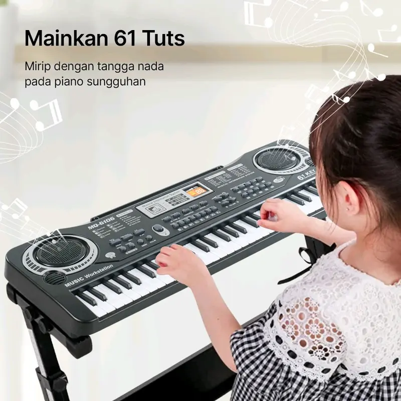 Keyboard Mini Toddi Organ Piano Digital Electronic 61 Tuts - MQ-61061 dengan Mikrofon dan Kabel Daya USB - Plastik 1