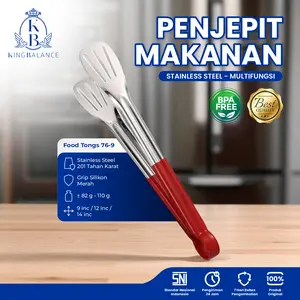 King Balance Penjepit Makanan Stainless Steel Multifungsi Grip Silikon Merah BPA Free 9 inc/12 inc/14 inc 76-9 Kitchenware Terjamin Kualitasnya