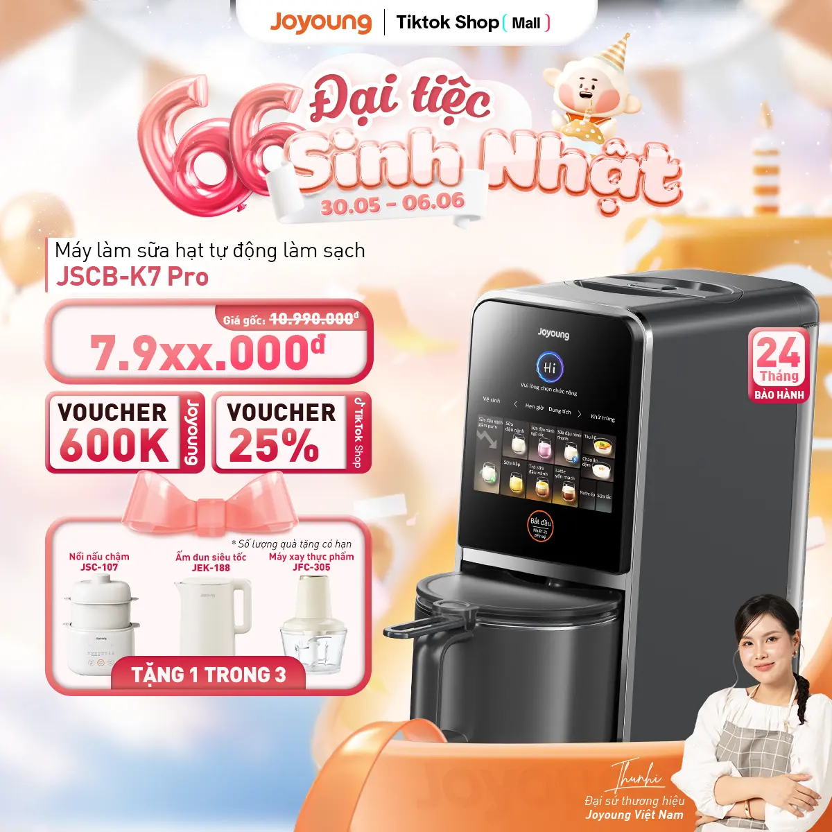 [MUA 1 TẶNG 1, CHỌN 1 TRONG 3 QUÀ] Máy nấu sữa hạt đa năng Joyoung JSCB-K7 PRO, Máy làm sữa hạt tự động làm sạch khử khuẩn, Công nghệ giảm Purin, Thông báo giọng nói, Màn hình cảm ứng, | BigBuy360 - bigbuy360.vn