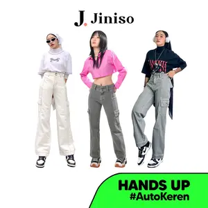 HANDS UP - JINISO Cargo Loose Celana Jeans Wanita Highwaist Vol. 1