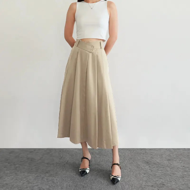 Louvee - Flowy Skirt Rok Wanita Rempel A Line Maxi kekinian style Wanita Panjang Tebal Waist Premium Casual 5