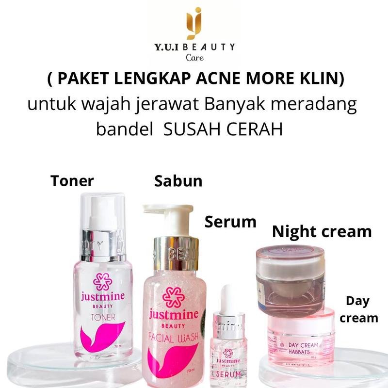 Justmine Beauty Skincare Wajah Glowing All Paket Perawatan wajah Berjerawat Mengencangkan Facial Mencerahkan Kusam Hitam Kosmetik 9