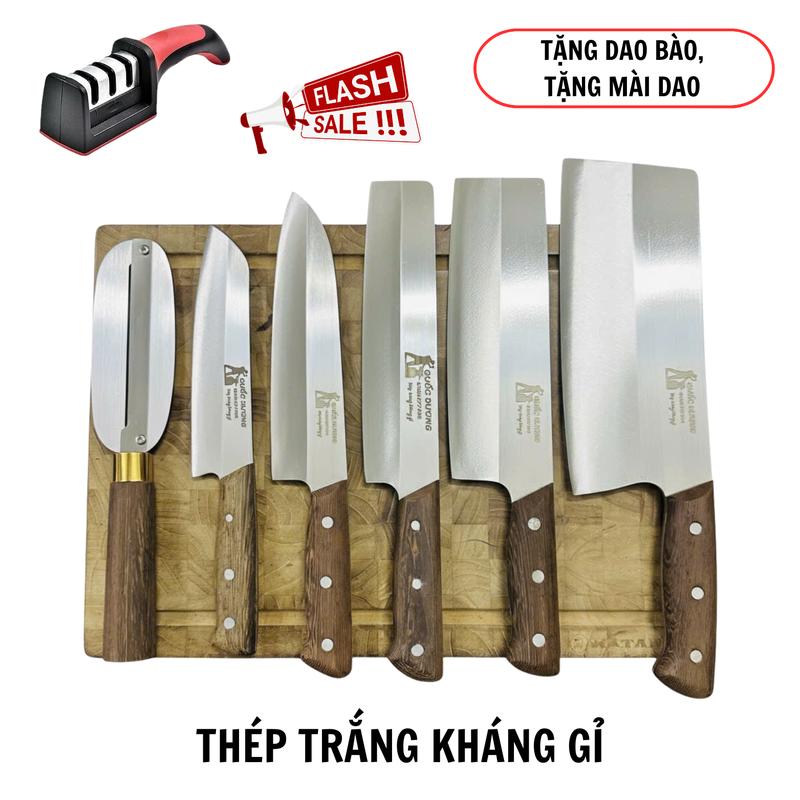   Tặng dao bào mài dao  Bộ 5 dao cán ốp thép trắng Nhật không han gỉ cán gỗ mun chốt 3 đinh cực kì chắn chắn bảo hành 24 tháng. 