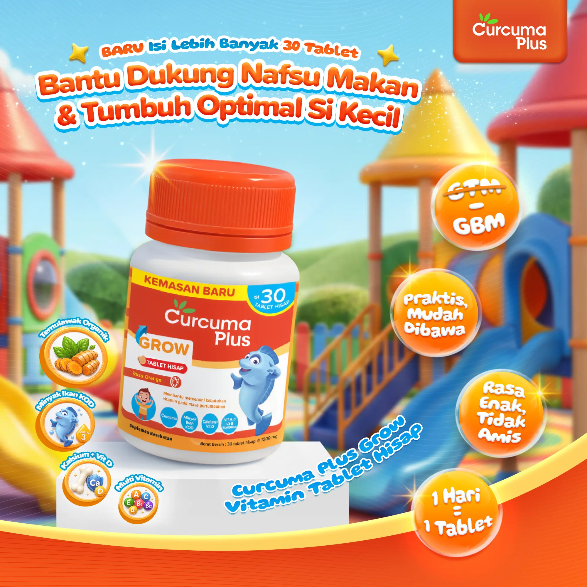 Curcuma Plus Grow Tablet Hisap Multivitamin Rasa Jeruk @20 Tablet | @30 Tablet
