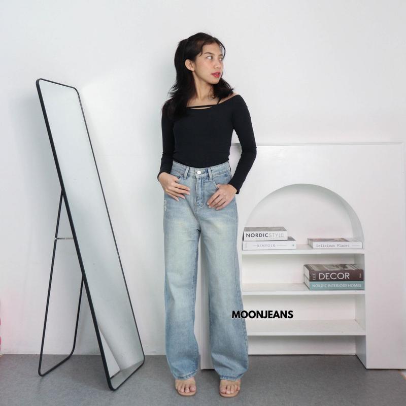 KarensaJeans X318 Celana Panjang Loose Jeans High Waist Ripped Wanita Kekinian Premium Quality 0