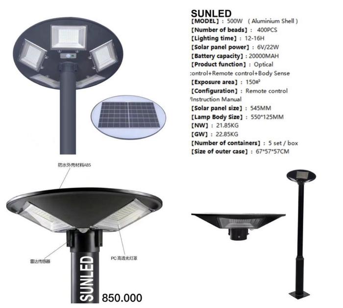 Gambar Lampu taman bulat all in one solar cell 500w LED IP66 outdoor + remote dari CV. Sumber Cahaya Baru Kota Administrasi Jakarta Utara Tokopedia