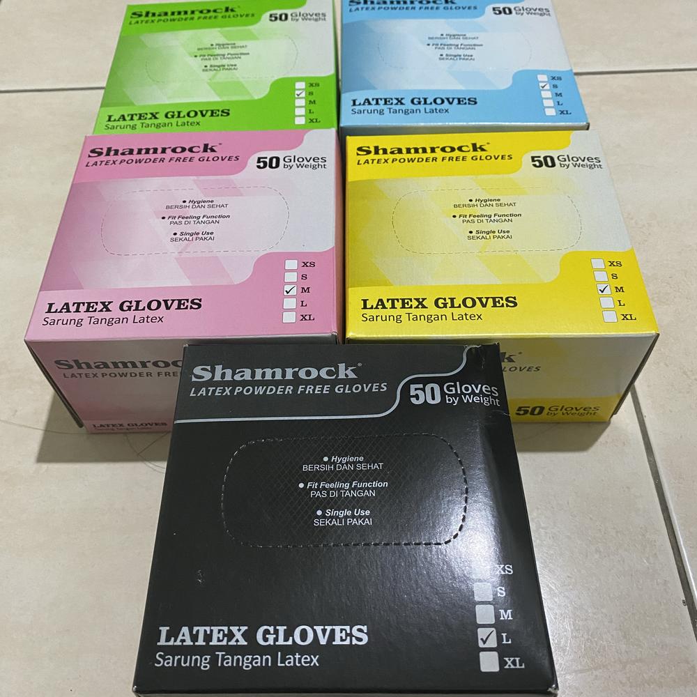 SARUNG TANGAN LATEX / KARET ISI 50 PCS MEREK SHAMROCK - Hitam, XS