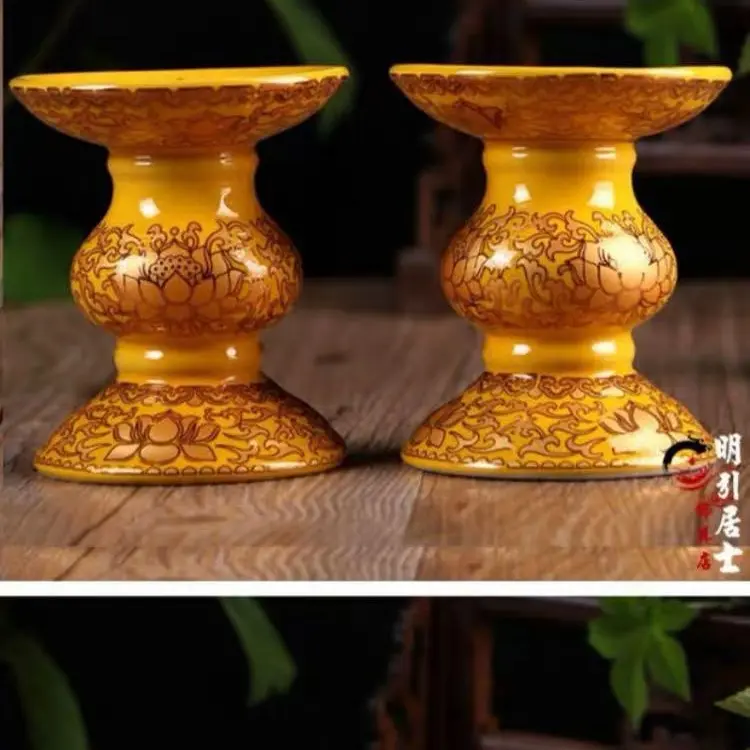 tempat lilin keramik kuning LH