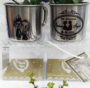 souvenir gelas stainles 8cm + custom sablon + kemas mika