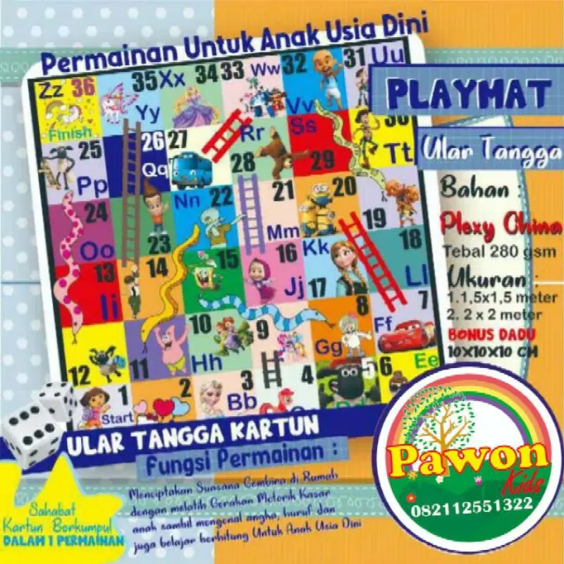 Ular Tangga Raksasa Seri Kartun Karpet Bermain untuk Anak Usia Dini