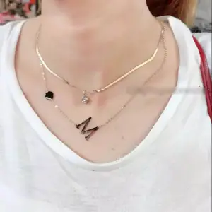 kalung titanium impor anti karat huruf inisial A-Z 2 layer