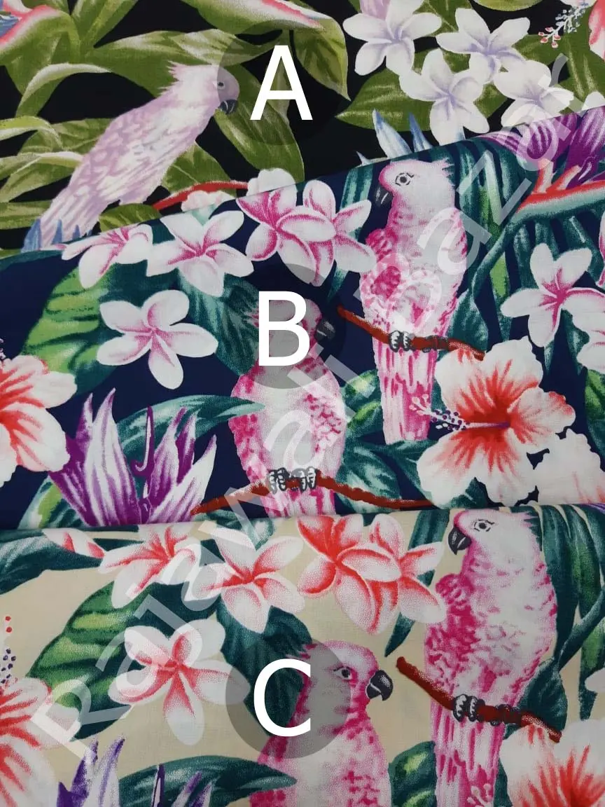 Kain COTTON / KATUN MOTIF BURUNG BIRD - BUNGA HIBISCUS HAWAII HAWAIIAN