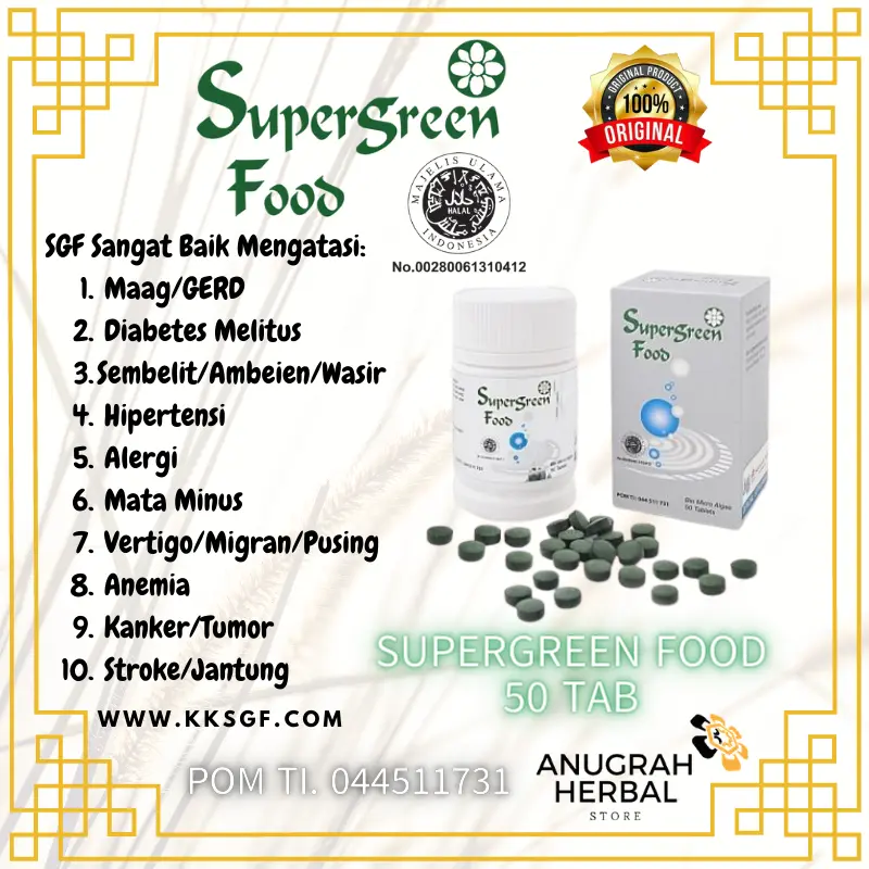 Supergreen Food SGF Suplemen Chlorella Spirulina Alami (50 Tab) 0