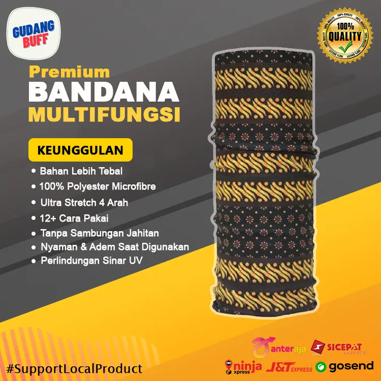 Bandana Multifungsi Batik Solo Hitam (Bahan 100% Polyester Microfibre) 0