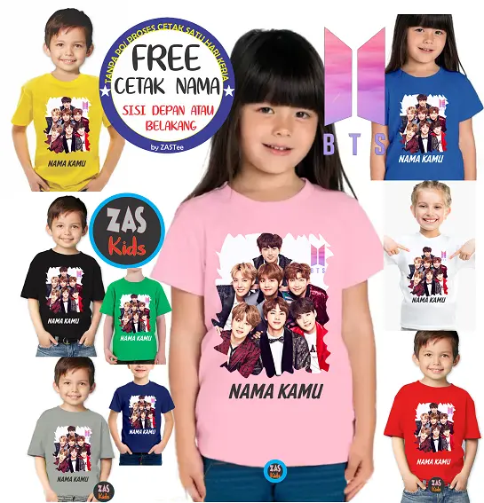Kaos Band Anak BTS Full Free Cetak Nama atau Tulisan