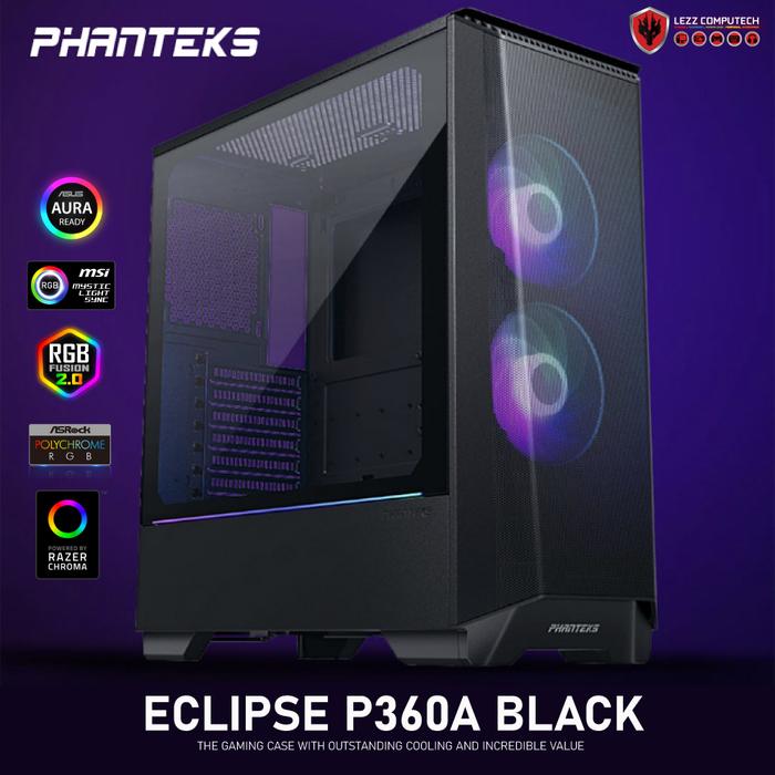 Gambar Phanteks Eclipse P360A Black - D-RGB GAMING CASE dari Lezz Computech Kota Administrasi Jakarta Utara Tokopedia