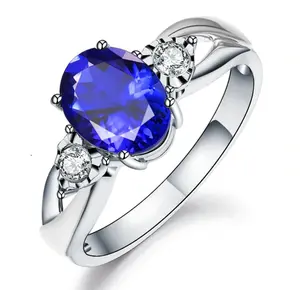 Cincin Real 925 Silver Sapphire Blue Red Green Zircon Adjustable