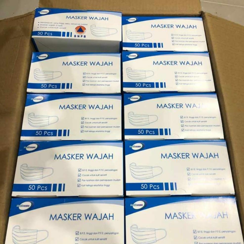Masker Wajah Disposable Face Mask 3ply isi 50 BNPB