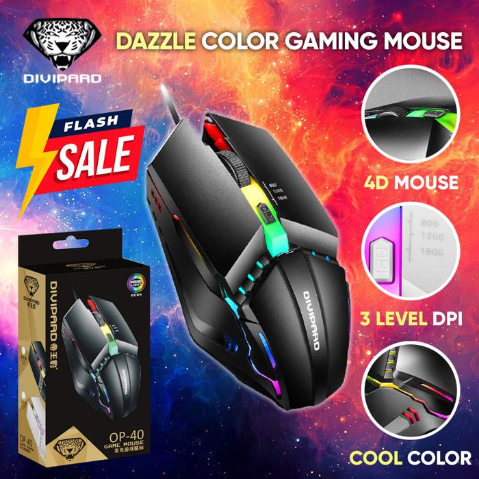 Gambar Mouse Gaming USB Kabel Colorful Backlight Divipard OP40 3200 DPI dari Unitech Shop_NEW Kota Administrasi Jakarta Utara Tokopedia