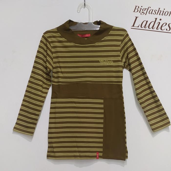 Gambar Kaos Salur Wanita Coklat Army dari BIGFASHION83 Jakarta Barat Tokopedia