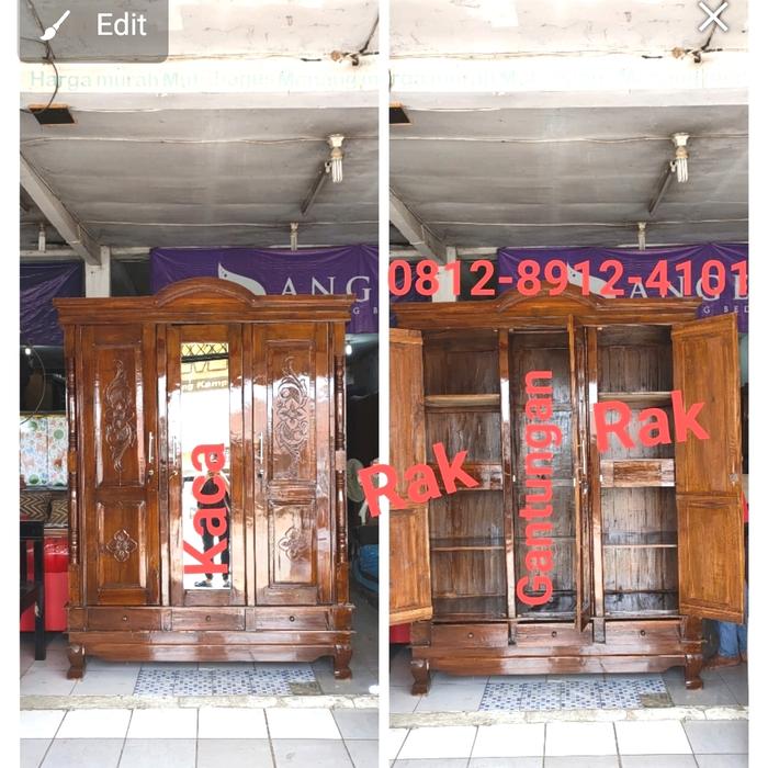 Gambar PROMO!!!LEMARI JATI PINTU 3 KACA dari toko mantap furniture Kab. Bekasi Tokopedia
