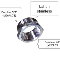 Gambar konverter drat luar 3/4 ke ulir dalam 1/2 inchi inc converter reduksi BSPP BSP BSPT bahan stainless steel tahan anti karat dari Jdominic Kota Administrasi Jakarta Barat 1 Tokopedia