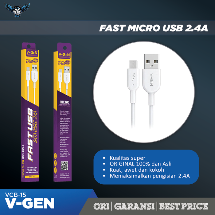 Gambar V-GEN VCB-15 FAST CHARGING 2.4A KABEL DATA MICRO USB CHARGER VGEN dari YOUNGS COMPUTER Kab. Sleman Tokopedia