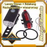 Gambar Lampu Sepeda 1 Set Depan + Belakang LED USB Charger Anti Air Recharge dari Merpati Batavia Kota Tangerang Selatan 1 Tokopedia