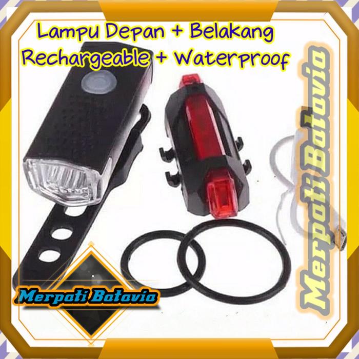 Gambar Lampu Sepeda 1 Set Depan + Belakang LED USB Charger Anti Air Recharge dari Merpati Batavia Kota Tangerang Selatan Tokopedia