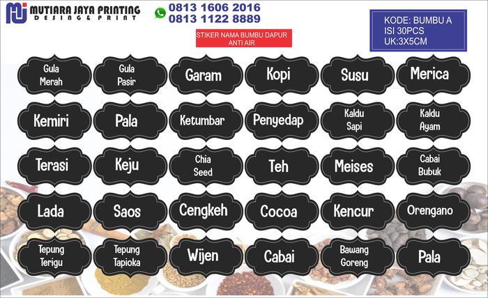 Gambar STIKER BUMBU DAPUR WATERPROOF, STIKER NAMA KEPEMILIKAN BARANG ANTI AIR dari mutiara jaya printing Kab. Bekasi Tokopedia