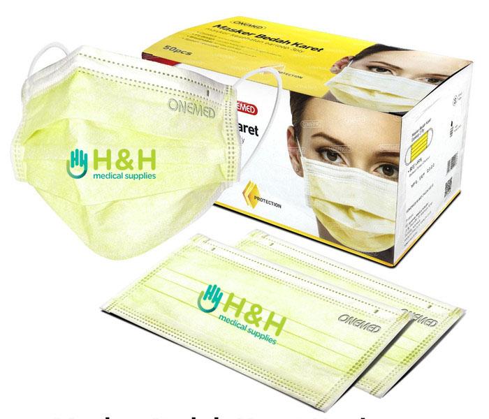 Masker Earloop 3 ply Kuning/ Masker Bedah Karet Kuning / Masker Bedah